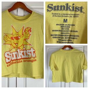 Sunkist California Oranges Yellow‎ Graphic Crop Top T-Shirt Womens Medium Retro